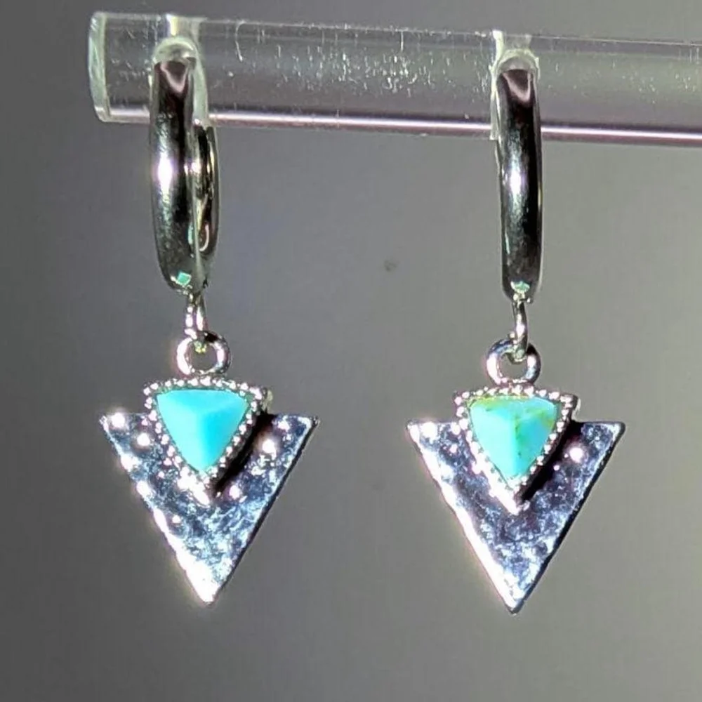 Rhodium Arrowhead Huggie Earrings Turquoise Colored Howlite